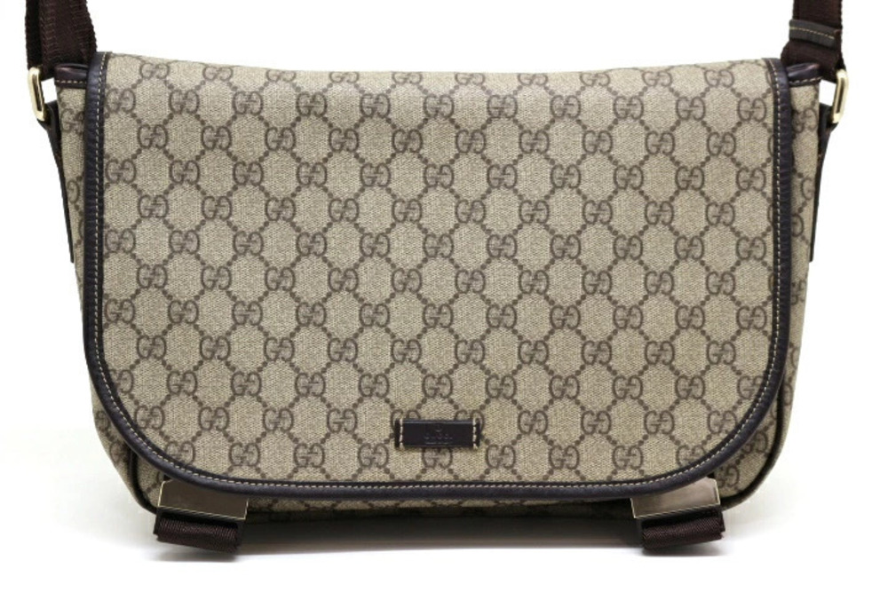 Gucci GG Supreme Messenger Bag Leather Beige Cream Brown
